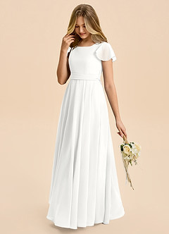 Azazie Cady Junior A-Linie Plissee Chiffon Kleid Weiß image5