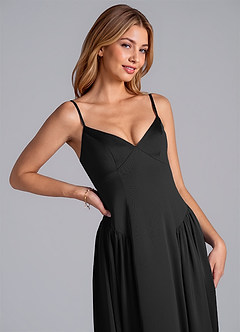 Azazie Kirby Bridesmaid Dresses Black A-Line Stretch Satin Dress image2