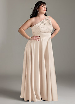 Azazie Charlize Bridesmaid Dresses White Alabaster A-Line One Shoulder Stretch Satin Dress image4