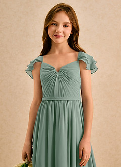 Azazie Meimei Girls Formal Final Sale Silver Sage A-Line Pleated Chiffon Dress image6