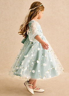 Azazie Elowen Flower Girl Dresses Agave A-Line Sweetheart Neckline Lace Dress image6