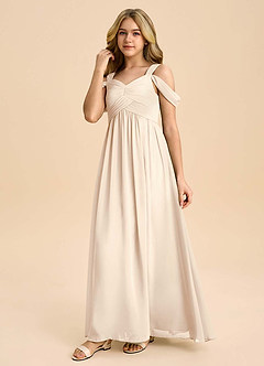 Azazie Lianne Junior White Alabaster A-Line Off the Shoulder Chiffon Dress image6
