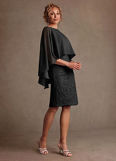 Azazie Meridian Mother of the Bride Dresses Black Sheath Pleated Lace Dress image4