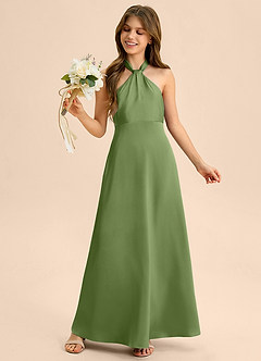 Azazie Beah Junior Juniper A-Line Pleated Stretch Satin Dress image2