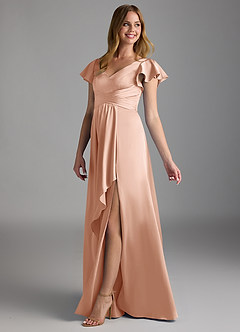 Azazie Omari Bridesmaid Dresses Rose Gold A-Line Stretch Satin Dress image5
