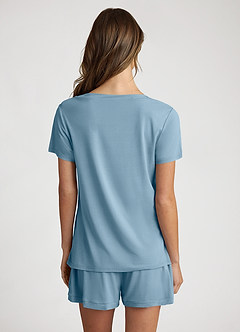 front Bamboo Fiber V-Neck T-Shirt and Shorts Pajama Set