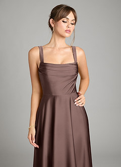 Azazie Shaude Bridesmaid Dresses Ganache A-Line Pleated Stretch Satin Dress image3