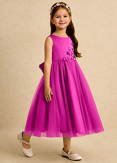 Azazie Malva Flower Girl Dresses Fuchsia Ball-Gown Bow Tulle Dress image4