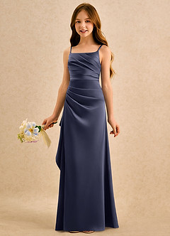 Azazie Cannoli Girls Formal Flower Girl Dresses Stormy A-Line Pleated Stretch Satin Dress image4
