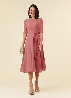 Azazie Naomi Abiti per la Madre della Sposa Abito A-Line in Chiffon Plissettato con Scollo a Barca Rosa Antica image1