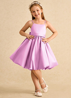 Azazie Davine vestidos de niña de las flores Vestido de Rosa Caramelo de Satin Mate de Corte En A con Tirante Espagueti image3