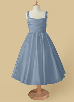 Azazie Cutie Pie Flower Girl Dresses Dusty Blue A-Line Pleated Matte Satin Dress image4