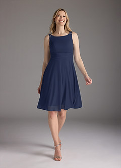 Azazie Sunny Mother of the Bride Dresses Dark Navy A-Line Pleated Mesh Dress image5