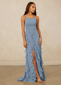 Christian Siriano Bridal for Azazie 1006 Robes de demoiselle d'honneur Robe Sirène en Mousseline de soie Rayé Bleu Poussiéreux image1