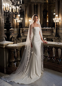 front Cordelia Flower Lace Chapel Length Veil