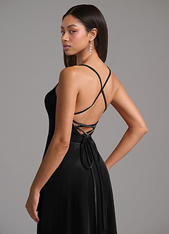 Azazie Mei Robes de demoiselle d'honneur Robe Trapèze en velours Corset Noir image2