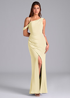Azazie Madelyn Bridesmaid Dresses Lemon Sorbet Mermaid One Shoulder Chiffon Convertible Dress image3