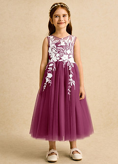 Azazie Sundae Blumenmädchenkleider Ballkleid Spitze Kleid Maulbeerrot image7