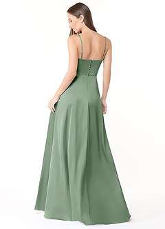 Azazie Halsey Robes de demoiselle d'honneur Robe Fourreau en Satin extensible Fente Latérale Matcha image2