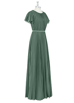 Azazie Kara Bescheiden Bruidsmeisjekleding A-Lijn Geplooid Chiffon Vloerlengte Jurk image9