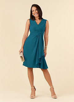 Azazie Theron Mother of the Bride Dresses Ink Blue A-Line V-Neck Pleated Chiffon Dress image1