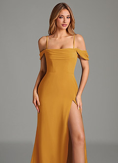 Azazie Riley Bridesmaid Dresses Butterscotch Sheath Off the Shoulder Chiffon Convertible Dress image8