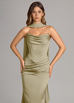 Azazie Sorrel Vestidos de madrinha de casamento Vestir Musgo Verde de Cetim elástico de sereia com Sem alças image5