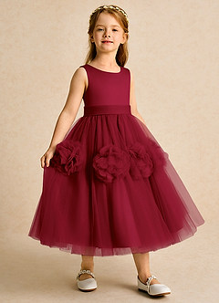 Azazie Vola Flower Girl Dresses Burgundy Ball-Gown Sleeveless Tulle Dress image3