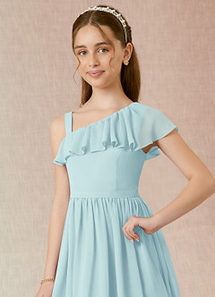 Azazie Mango Junior Sea Glass A-Line Ruched Chiffon Dress image4