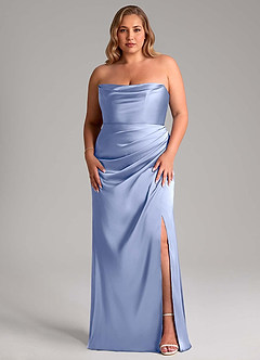 Azazie Leonis Vestidos de damas de honor Vestido de Hielo de Satén Elástico de Corte Sirena Convertible con Plisado image8