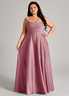 Azazie Shaude Bridesmaid Dresses Vintage Mauve A-Line Pleated Stretch Satin Dress image12