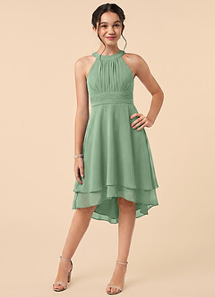 Azazie Linna Junior Vestido de Matcha de Gasa de Corte en A con Plisado image1