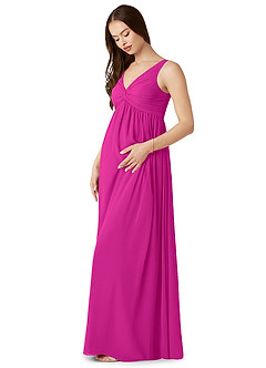 Azazie Yetta Abiti da damigella d'onore premaman Abito A-Line Arricciato con Scollo a V Chiffon Floor-Length image4