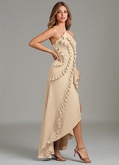 Azazie Yelena Bridesmaid Dresses Champagne A-Line Ruched Chiffon Dress image4