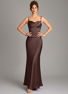 Azazie Reverie Robes de demoiselle d'honneur Robe Sirène en Satin extensible Corset Ganache image3
