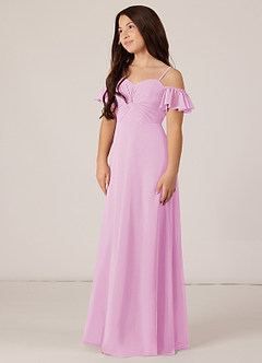 Azazie Juna Junior Vestido de Rosa Caramelo de Gasa de Corte en A con Vestidos sin tirantes image3