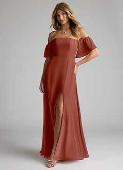 Azazie Sue Bridesmaid Dresses Auburn A-Line Off the Shoulder Chiffon Convertible Dress image3