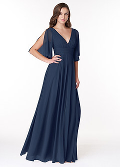 Azazie Temeka Robes de demoiselle d'honneur Robe Trapèze en Mousseline de soie Rayé Bleu Marine Foncé image8