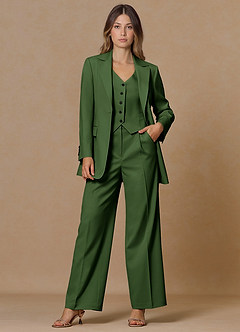 front Rowan Olive Refined Weave Performance 3-Piece Suit