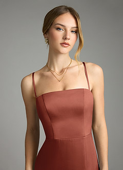 Azazie Wren Bridesmaid Dresses Auburn A-Line Strapless Stretch Satin Convertible Dress image3