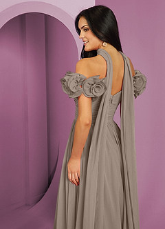 Barbie ♥ Azazie Robes de demoiselle d'honneur Robe Trapèze Convertible en Mousseline de soie Épaule décolletée Taupe image7