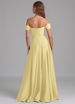 Azazie Seriana Bridesmaid Dresses Lemon Sorbet A-Line Off the Shoulder Stretch Satin Convertible Dress image5