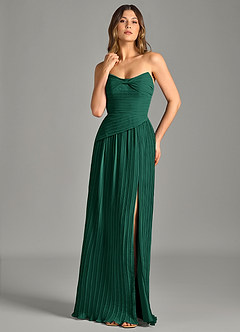 Azazie Becka Bridesmaid Dresses Emerald A-Line Strapless Chiffon Dress image1