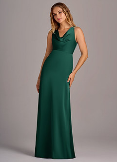Azazie Wrenlee Bridesmaid Dresses Emerald A-Line Stretch Satin Dress image5