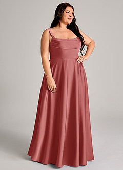 Azazie Shaude Bridesmaid Dresses Antique Rose A-Line Pleated Stretch Satin Dress image10