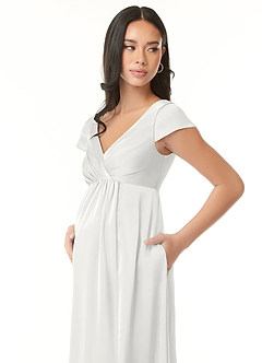 Azazie Allessia Maternity Bridesmaid Dresses A-Line Pleated Stretch Satin Floor-Length Dress image6