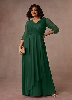 Azazie Annetta Mother of the Bride Dresses Dark Green A-Line V-Neck Pleated Mesh Dress image7