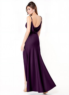 Azazie Alaija Bridesmaid Dresses Grape Mermaid Side Slit Stretch Satin Dress image1