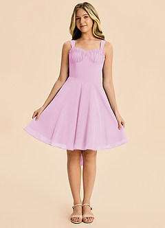 Azazie Arie Junior Vestido Rosa Caramelo de Gasa de Corte en A con Drapeado image6