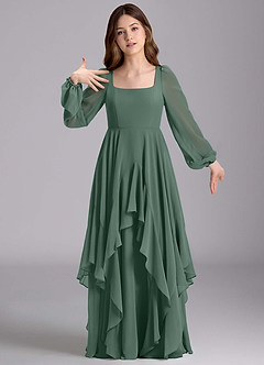Azazie Clara Junior Abito A-Line in Chiffon Blusa Muschio Marino image6